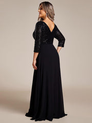 Luxurious Plus Size A-Line Sequin Formal Evening Dress with Sleeves