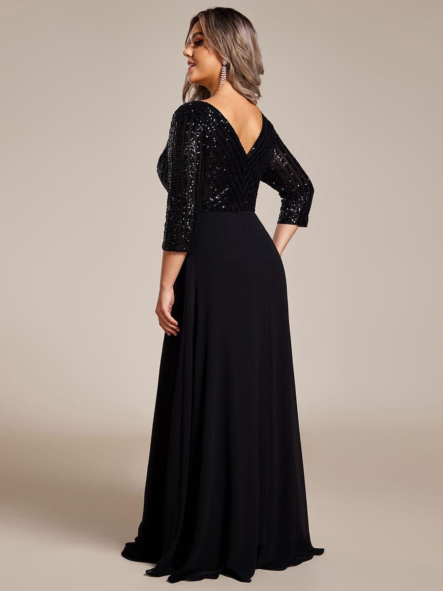 Luxurious Plus Size A-Line Sequin Formal Evening Dress with Sleeves