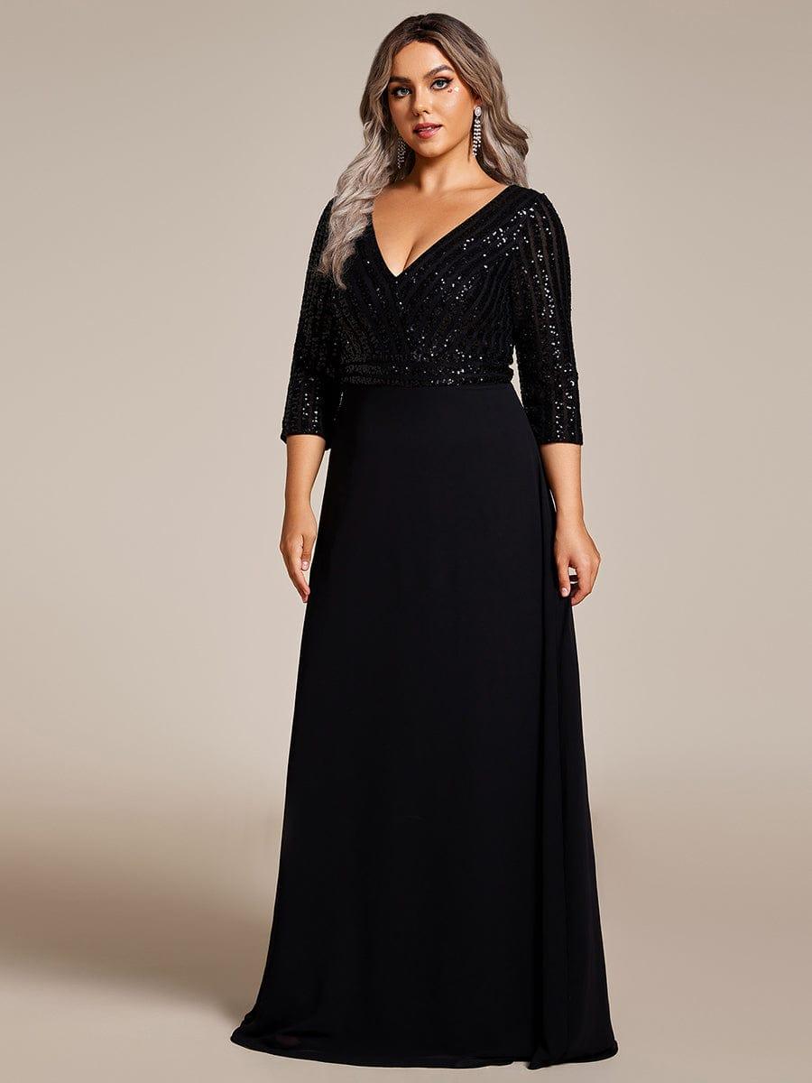 Luxurious Plus Size A-Line Sequin Formal Evening Dress with Sleeves