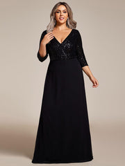 Luxurious Plus Size A-Line Sequin Formal Evening Dress with Sleeves