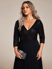 Luxurious Plus Size A-Line Sequin Formal Evening Dress with Sleeves