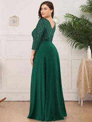 Luxurious Plus Size A-Line Sequin Formal Evening Dress with Sleeves