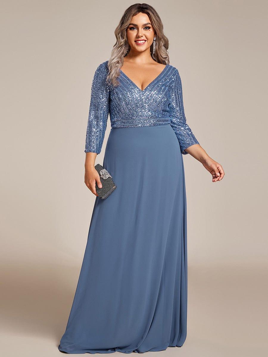 Luxurious Plus Size A-Line Sequin Formal Evening Dress with Sleeves
