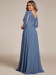 Luxurious Plus Size A-Line Sequin Formal Evening Dress with Sleeves