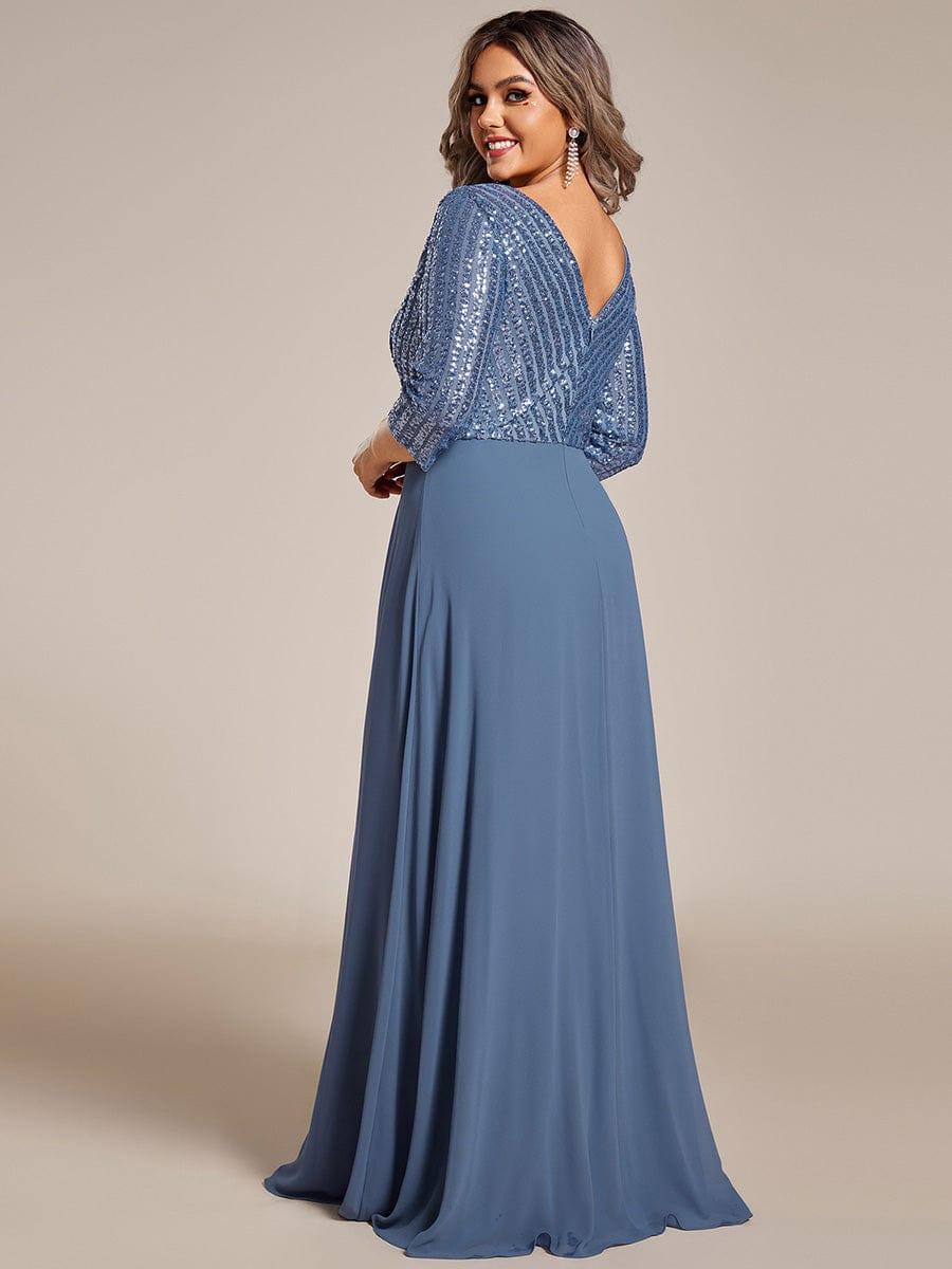 Luxurious Plus Size A-Line Sequin Formal Evening Dress with Sleeves