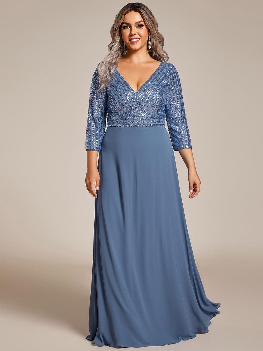 Luxurious Plus Size A-Line Sequin Formal Evening Dress with Sleeves