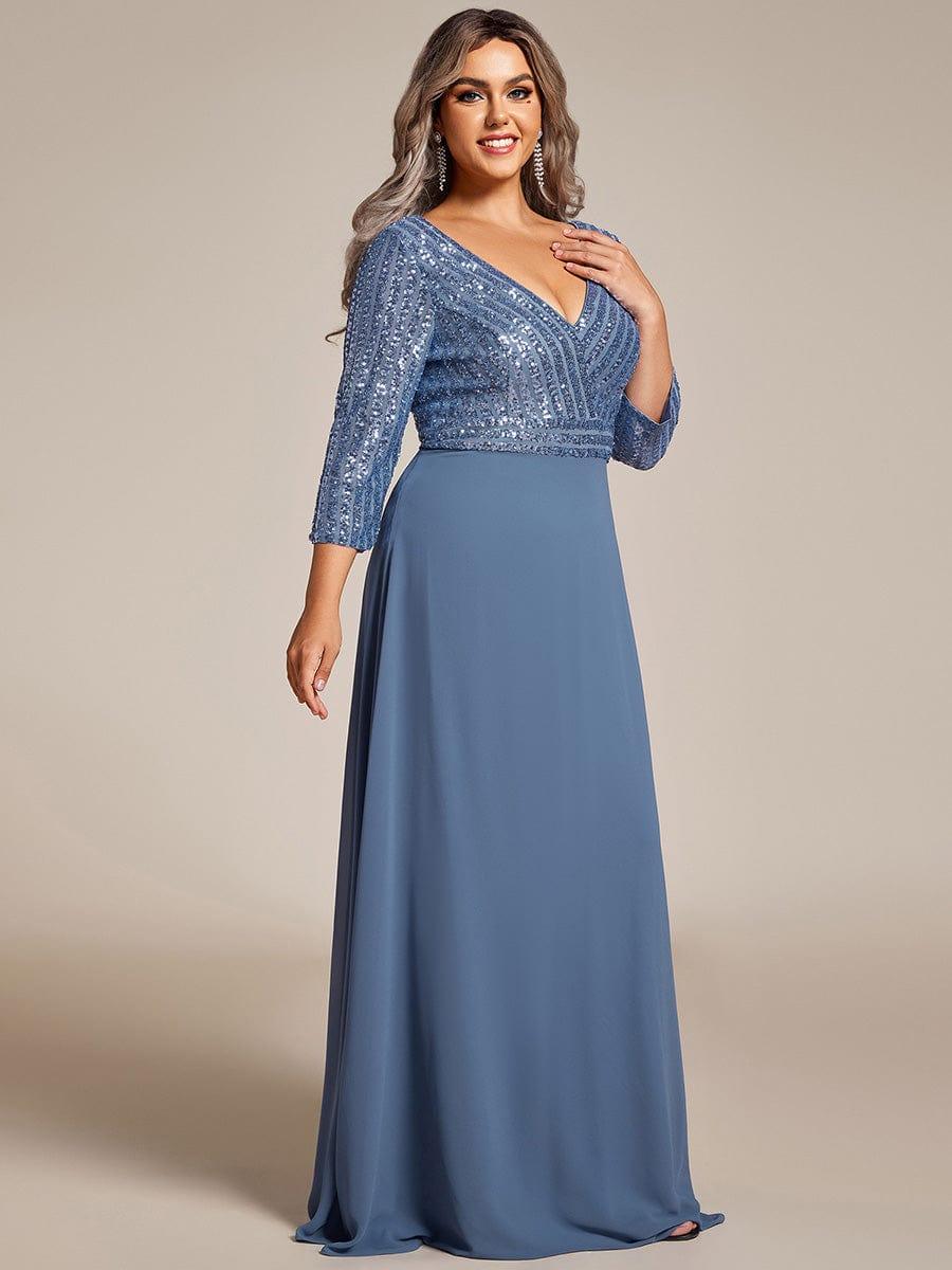 Luxurious Plus Size A-Line Sequin Formal Evening Dress with Sleeves