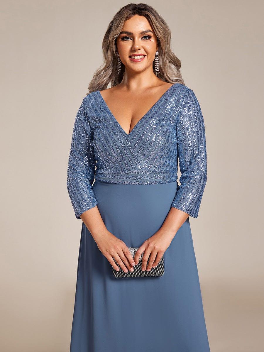 Luxurious Plus Size A-Line Sequin Formal Evening Dress with Sleeves