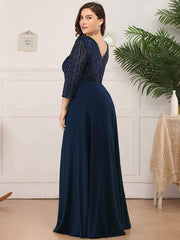 Luxurious Plus Size A-Line Sequin Formal Evening Dress with Sleeves