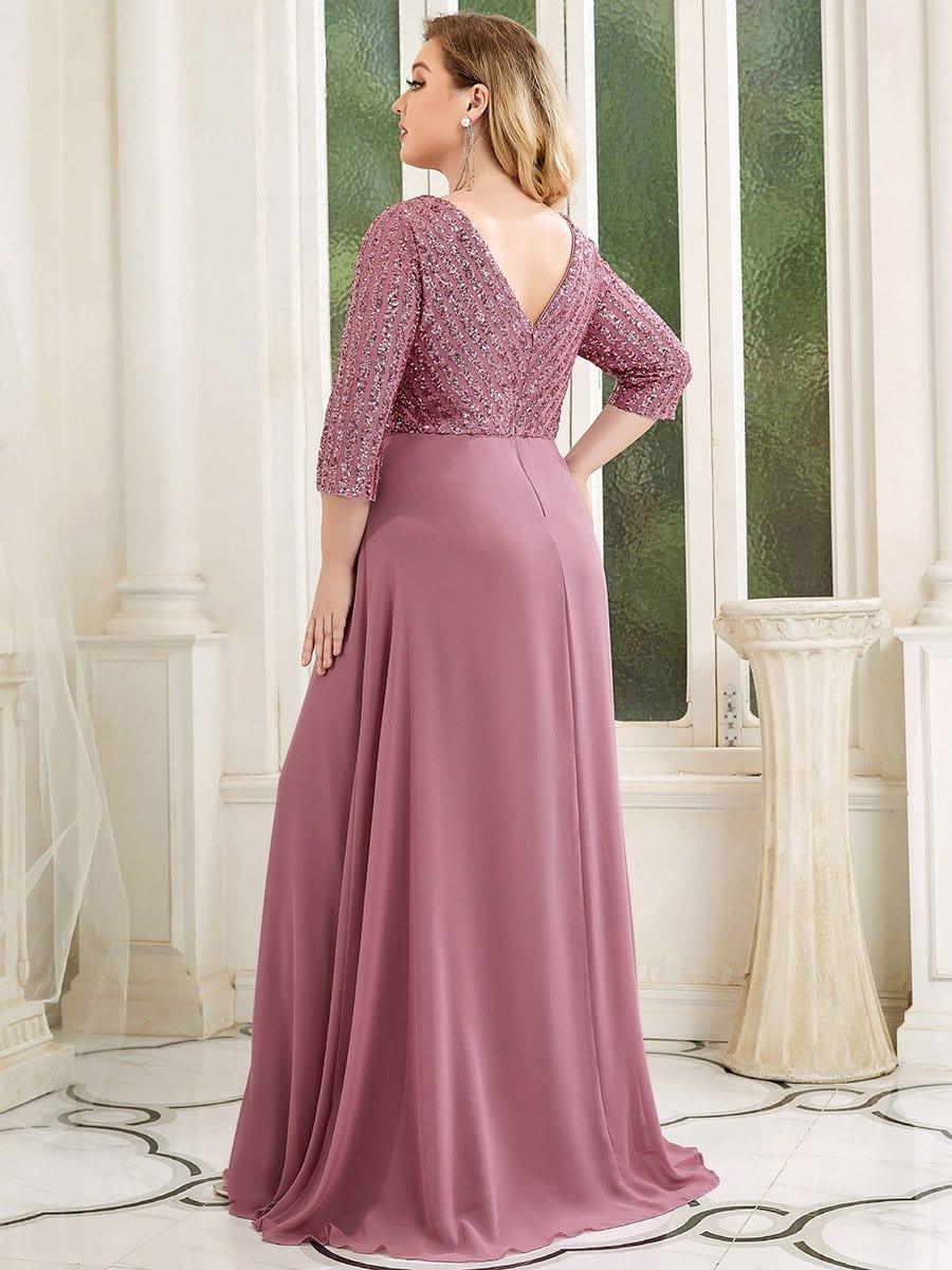 Luxurious Plus Size A-Line Sequin Formal Evening Dress with Sleeves