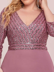 Luxurious Plus Size A-Line Sequin Formal Evening Dress with Sleeves