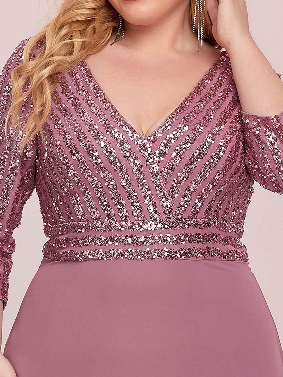 Luxurious Plus Size A-Line Sequin Formal Evening Dress with Sleeves