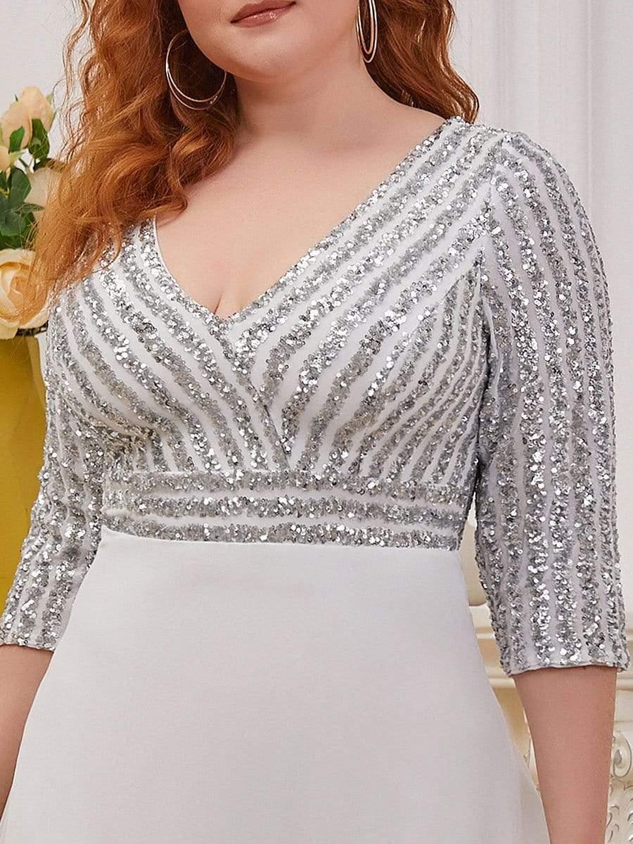 Luxurious Plus Size A-Line Sequin Formal Evening Dress with Sleeves