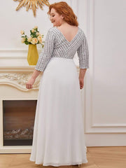 Luxurious Plus Size A-Line Sequin Formal Evening Dress with Sleeves