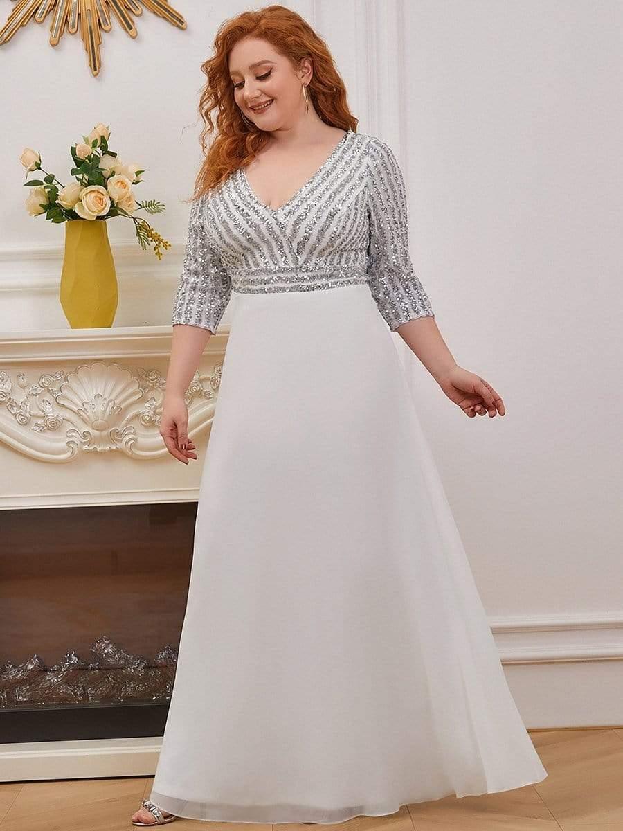 Luxurious Plus Size A-Line Sequin Formal Evening Dress with Sleeves