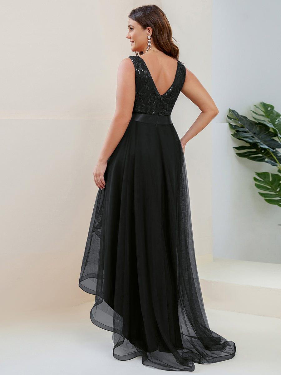 Sparkly Plus Size Hi-Lo Sequin V-Neck Tulle Evening Dresses