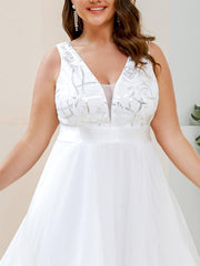 Sparkly Plus Size Hi-Lo Sequin V-Neck Tulle Evening Dresses
