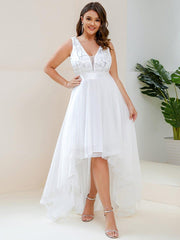 Sparkly Plus Size Hi-Lo Sequin V-Neck Tulle Evening Dresses