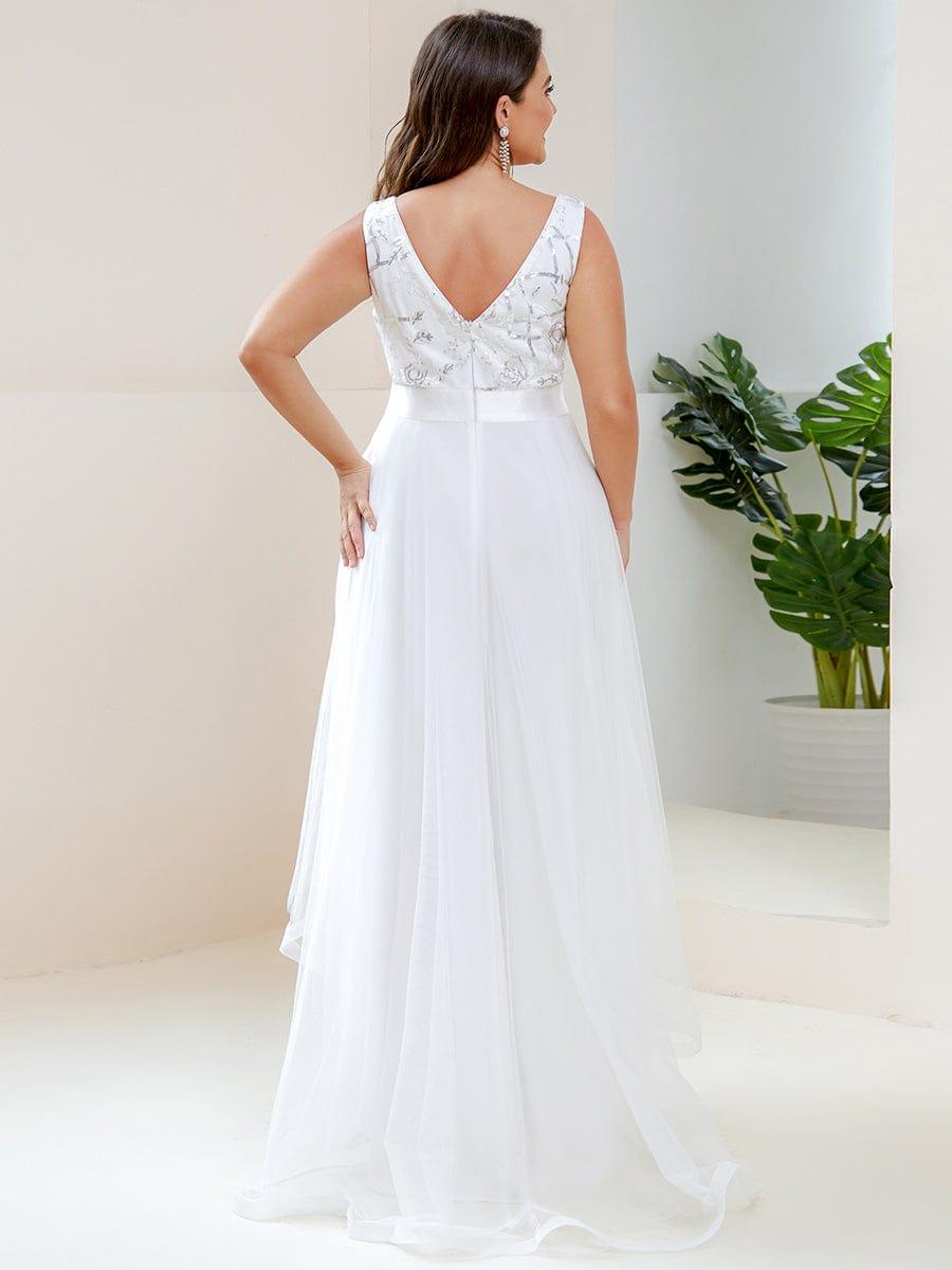 Sparkly Plus Size Hi-Lo Sequin V-Neck Tulle Evening Dresses