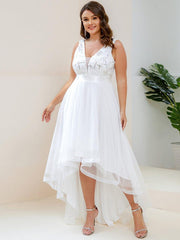 Sparkly Plus Size Hi-Lo Sequin V-Neck Tulle Evening Dresses