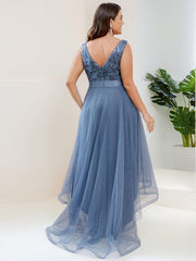 Sparkly Plus Size Hi-Lo Sequin V-Neck Tulle Evening Dresses