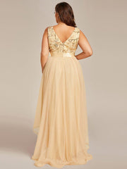 Sparkly Plus Size Hi-Lo Sequin V-Neck Tulle Evening Dresses