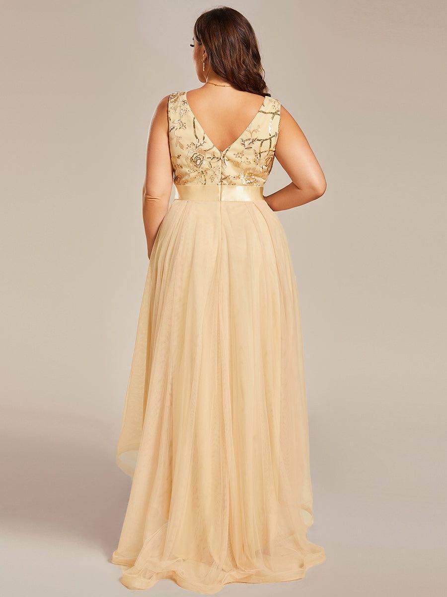 Sparkly Plus Size Hi-Lo Sequin V-Neck Tulle Evening Dresses