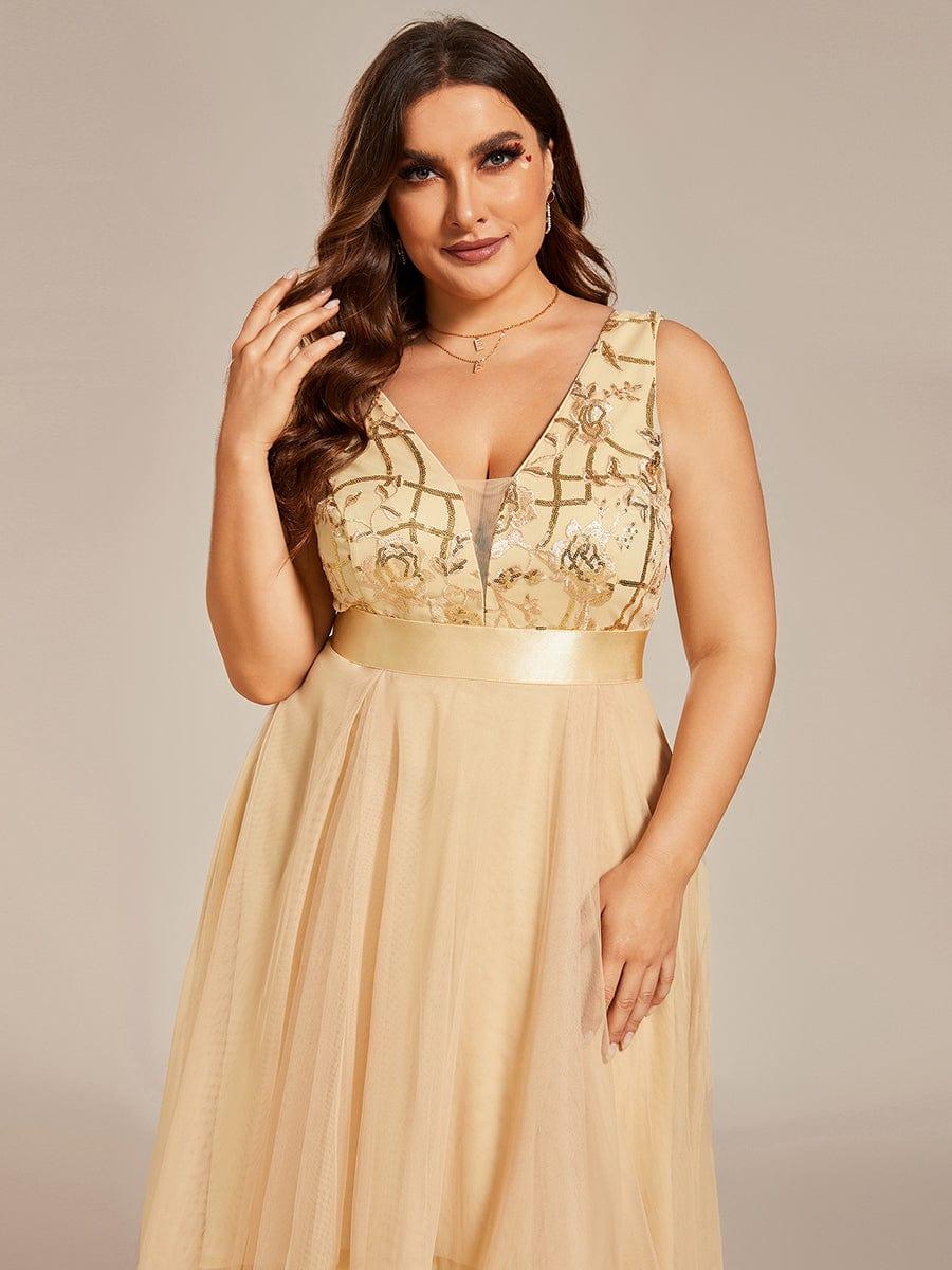 Sparkly Plus Size Hi-Lo Sequin V-Neck Tulle Evening Dresses