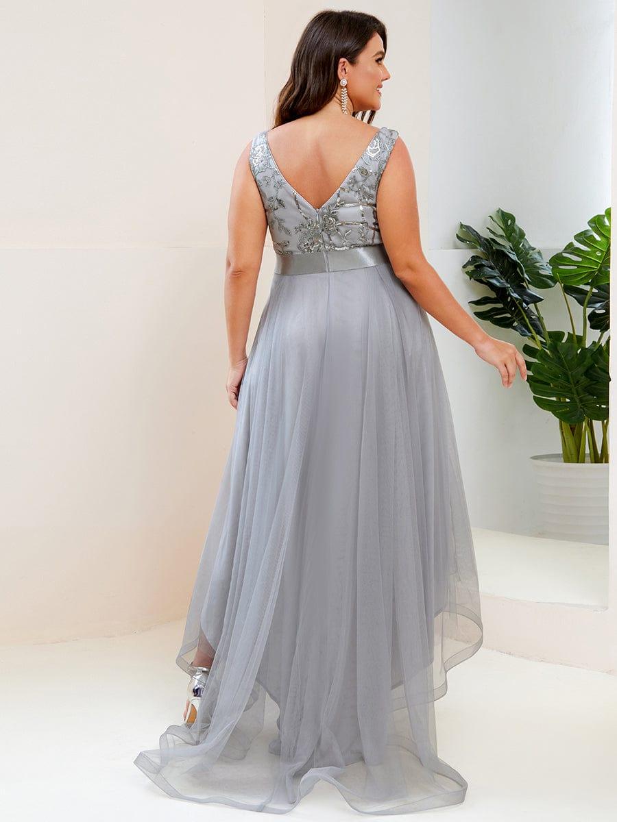 Sparkly Plus Size Hi-Lo Sequin V-Neck Tulle Evening Dresses