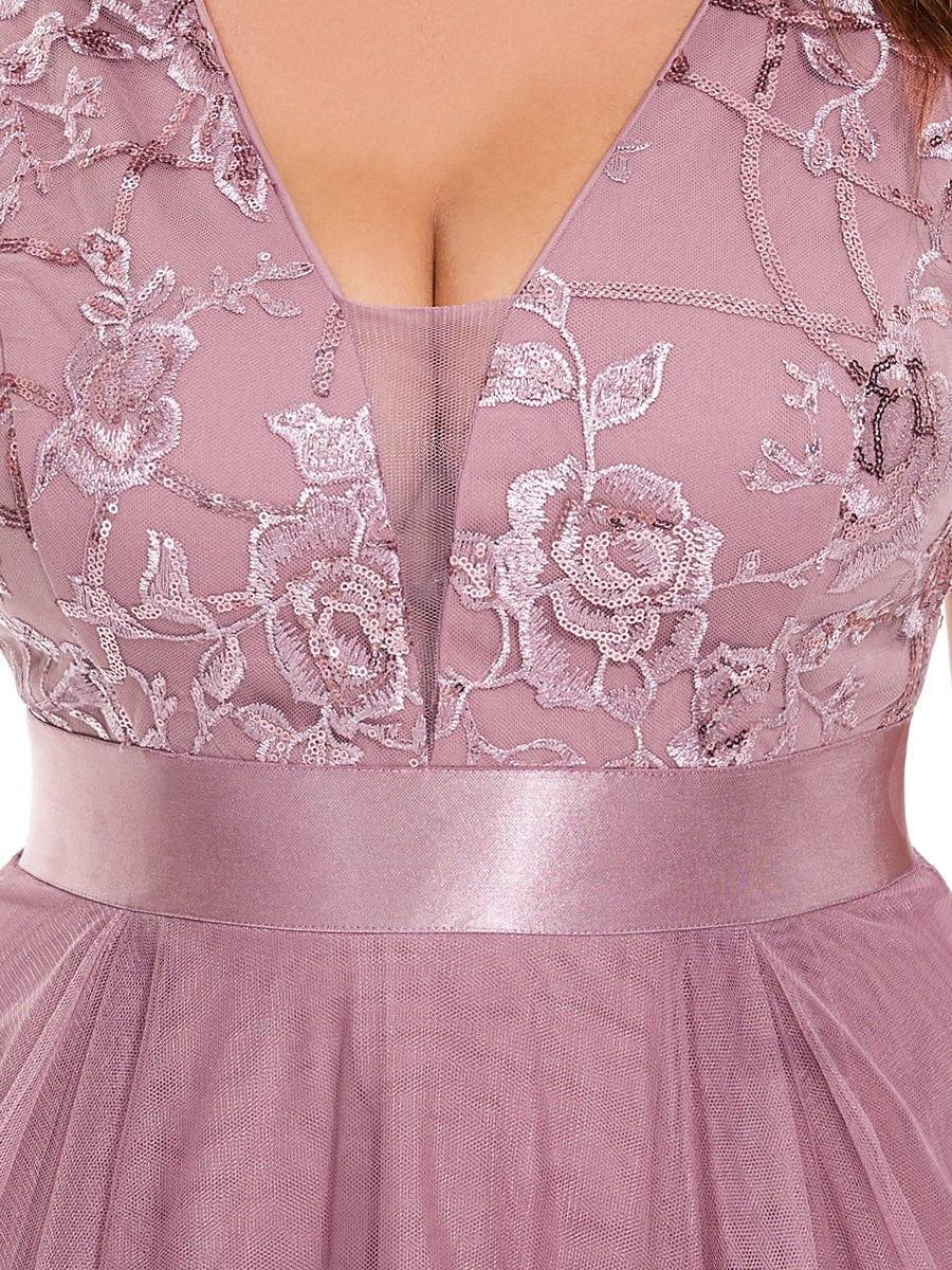 Sparkly Plus Size Hi-Lo Sequin V-Neck Tulle Evening Dresses