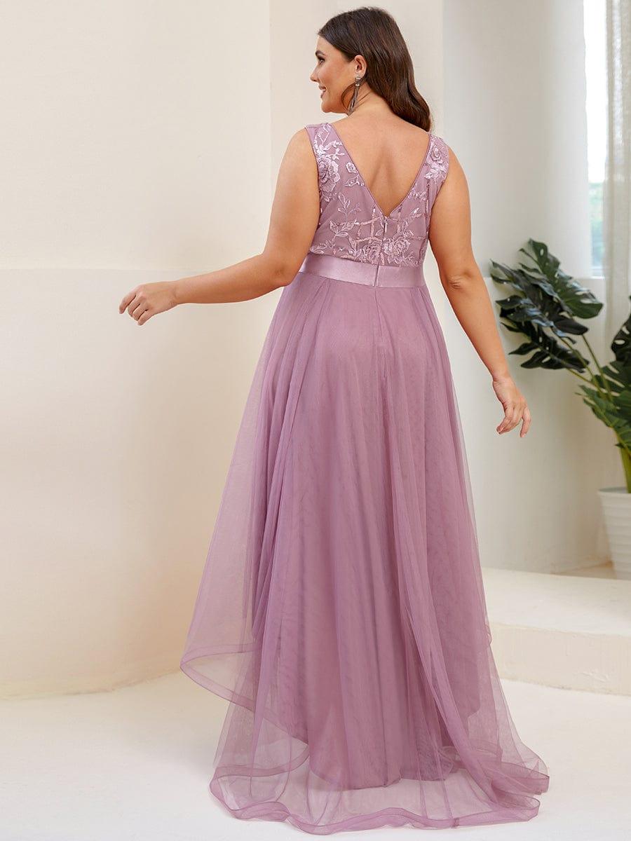 Sparkly Plus Size Hi-Lo Sequin V-Neck Tulle Evening Dresses