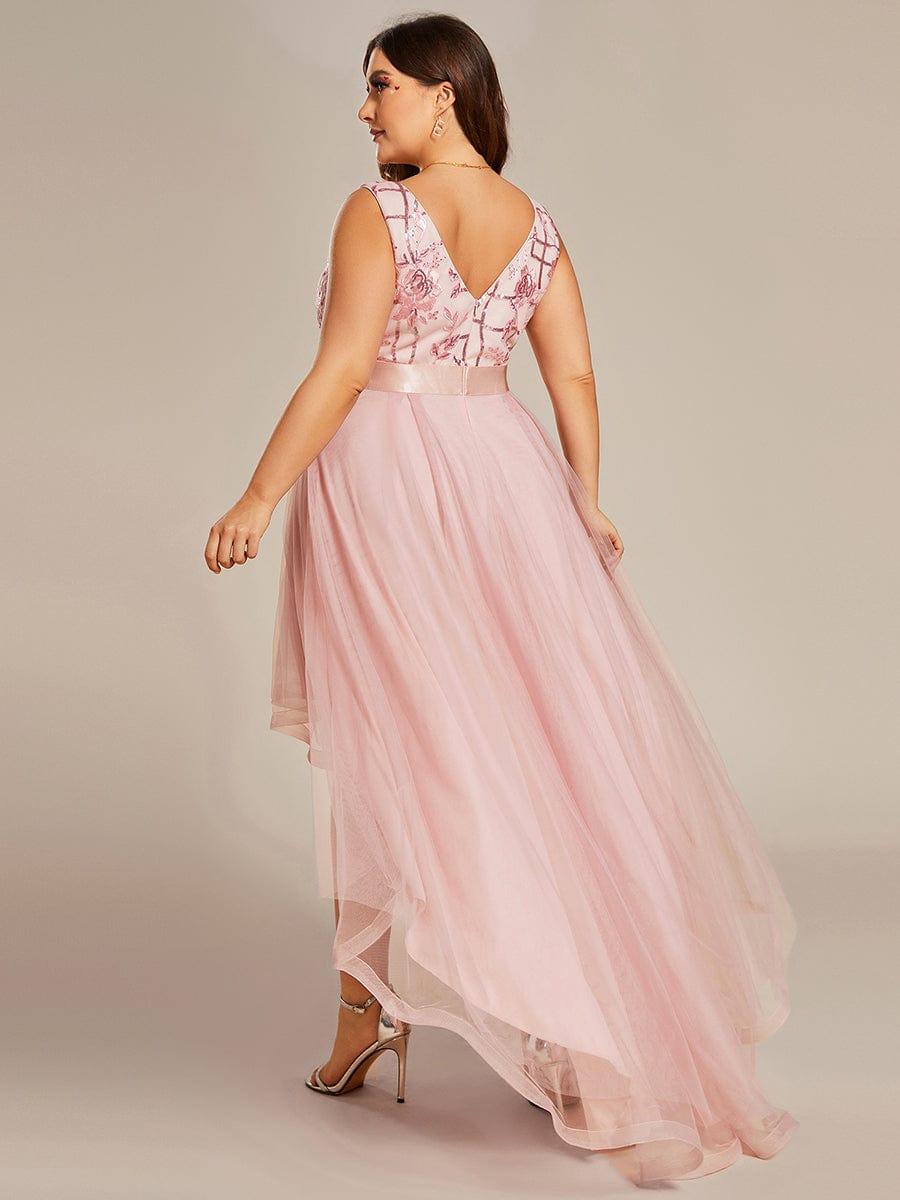 Sparkly Plus Size Hi-Lo Sequin V-Neck Tulle Evening Dresses