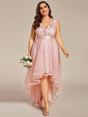 Sparkly Plus Size Hi-Lo Sequin V-Neck Tulle Evening Dresses