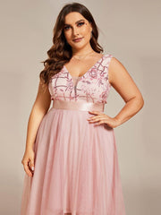 Sparkly Plus Size Hi-Lo Sequin V-Neck Tulle Evening Dresses