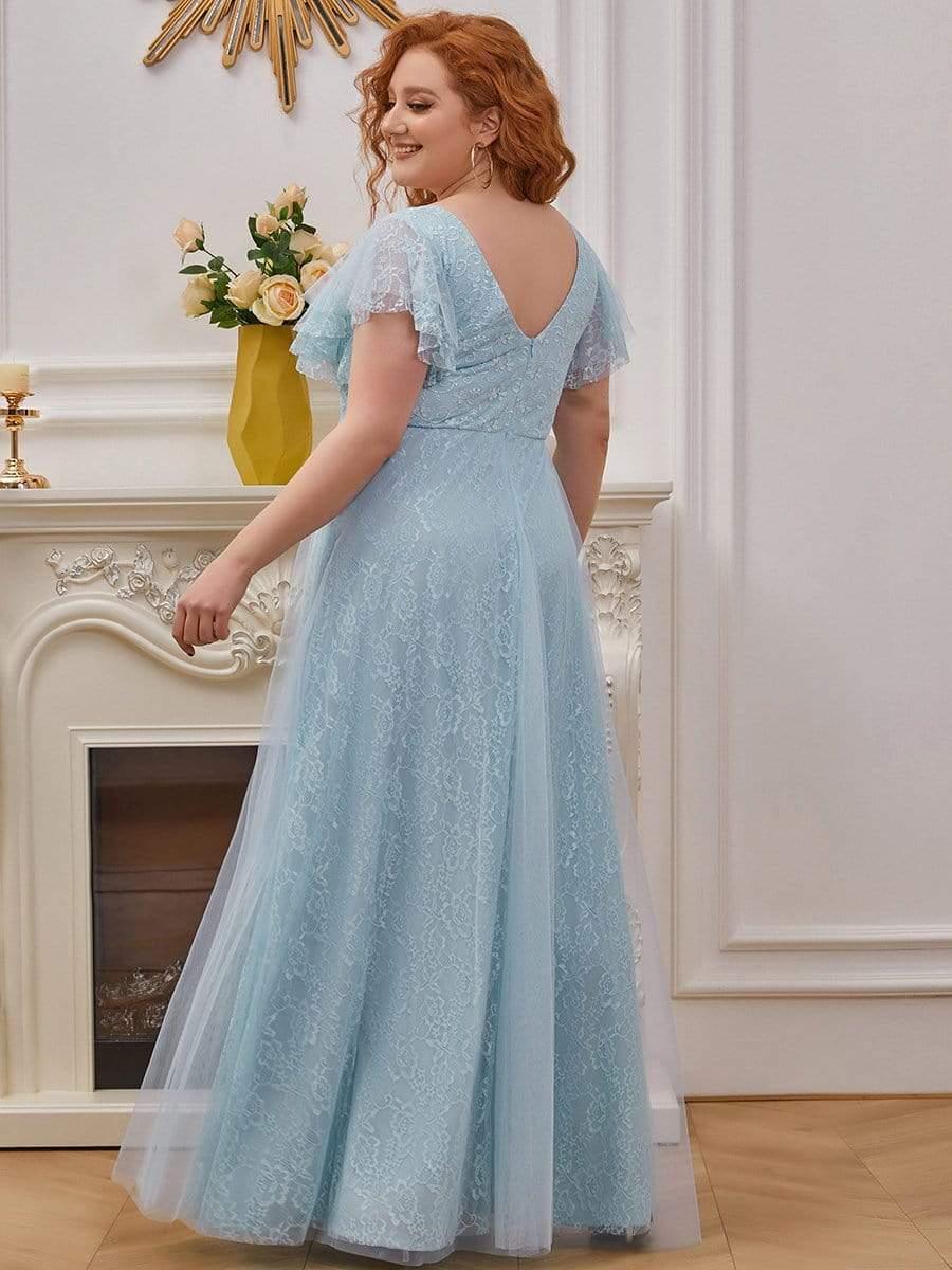Sophisticated Plus Size A-Line V-Neck Lace Formal Dresses with Cap Sleeves