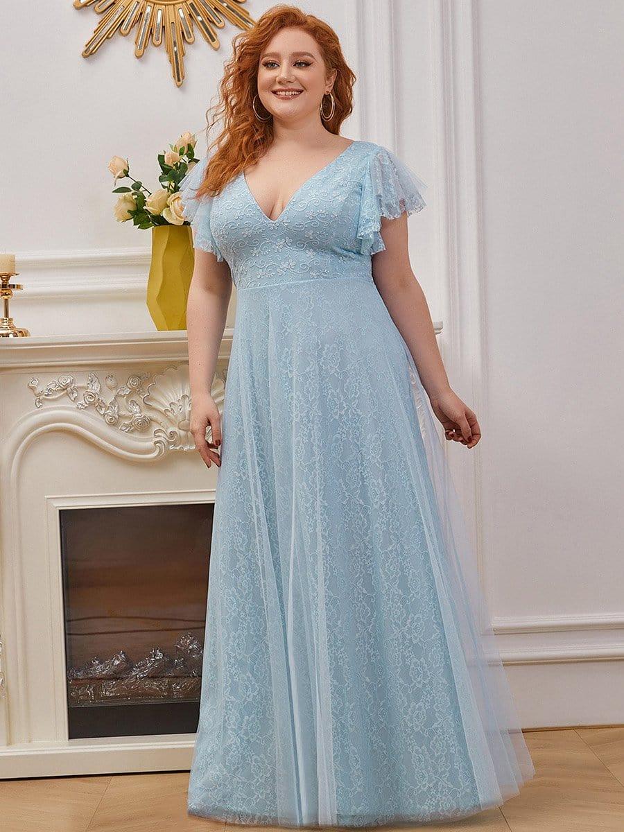 Sophisticated Plus Size A-Line V-Neck Lace Formal Dresses with Cap Sleeves