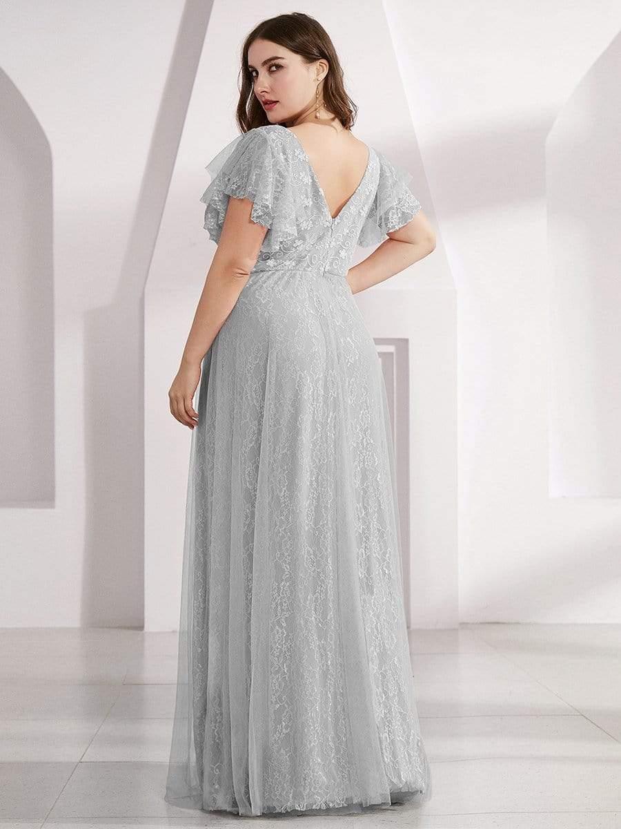 Sophisticated Plus Size A-Line V-Neck Lace Formal Dresses with Cap Sleeves