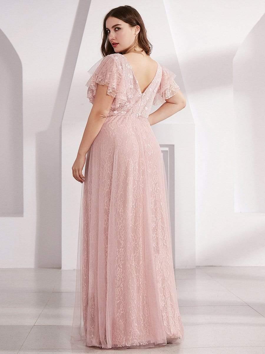 Sophisticated Plus Size A-Line V-Neck Lace Formal Dresses with Cap Sleeves