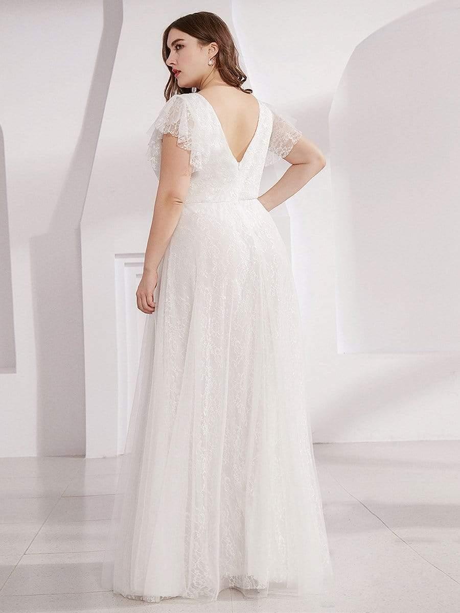 Sophisticated Plus Size A-Line V-Neck Lace Formal Dresses with Cap Sleeves
