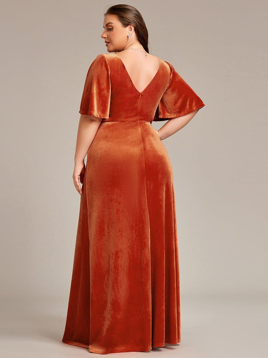 Classic Plus Size Backless Velvet Maxi Evening Dress with Short Sleeves