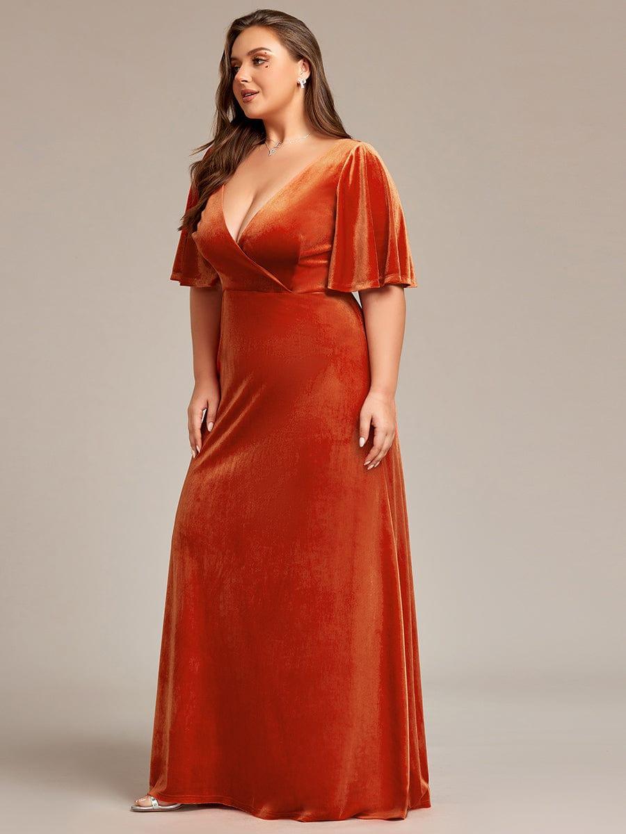Classic Plus Size Backless Velvet Maxi Evening Dress with Short Sleeves