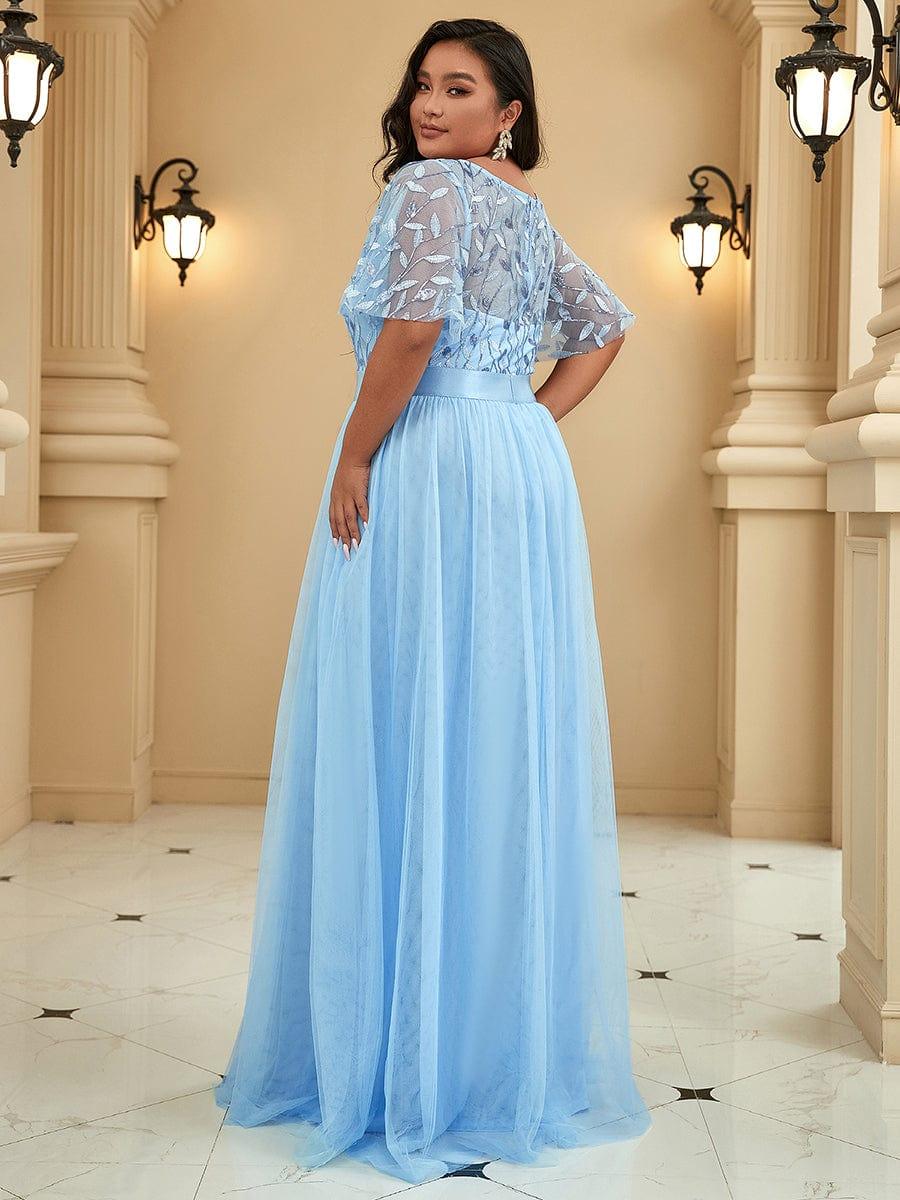 Romantic Plus Size Sequin A-Line Formal Evening Dresses with Sash