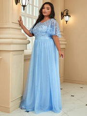 Romantic Plus Size Sequin A-Line Formal Evening Dresses with Sash