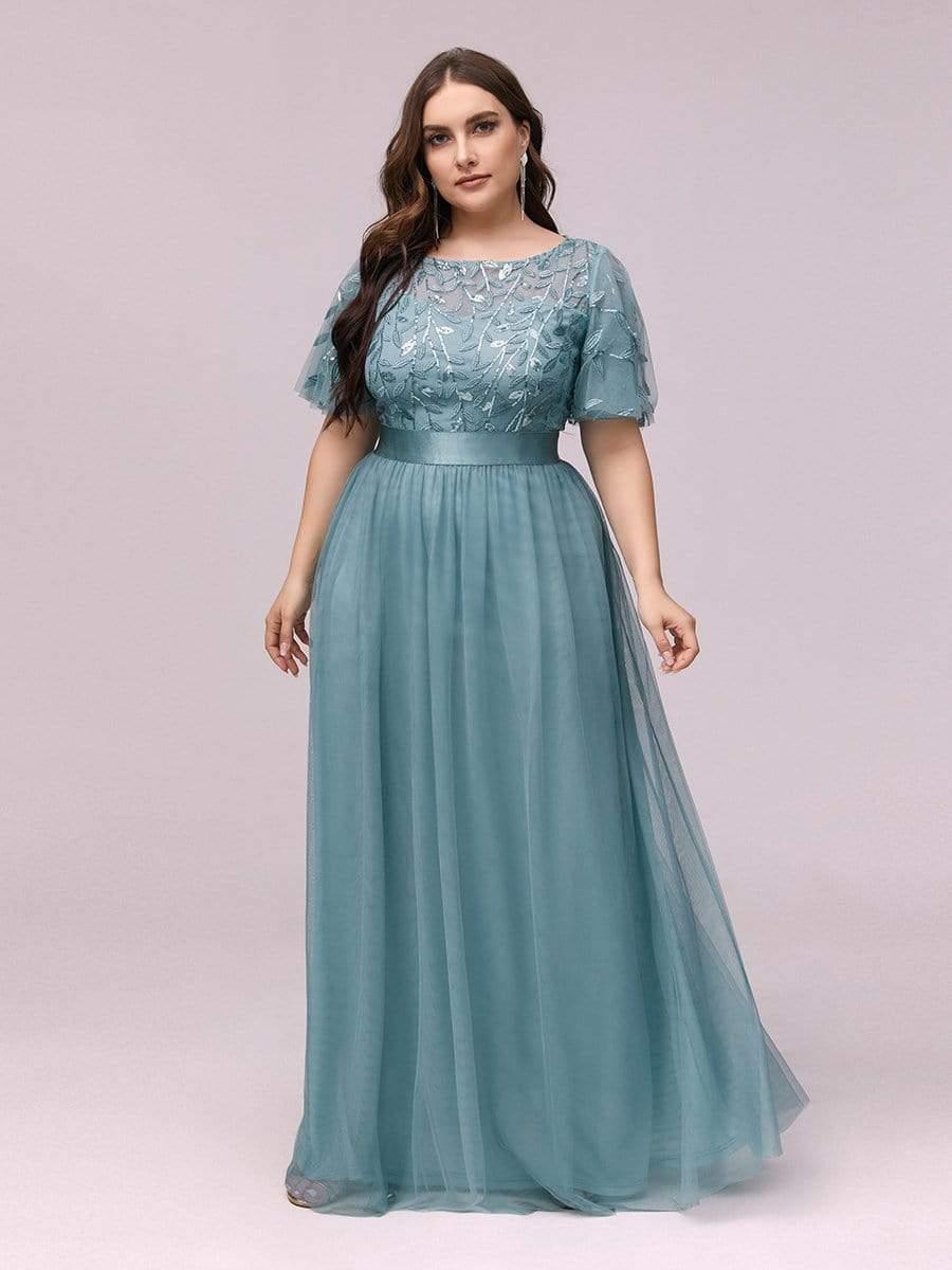 Romantic Plus Size Sequin A-Line Formal Evening Dresses with Sash