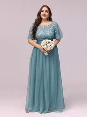 Romantic Plus Size Sequin A-Line Formal Evening Dresses with Sash