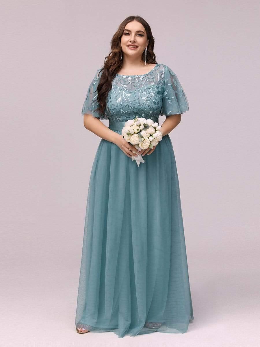 Romantic Plus Size Sequin A-Line Formal Evening Dresses with Sash