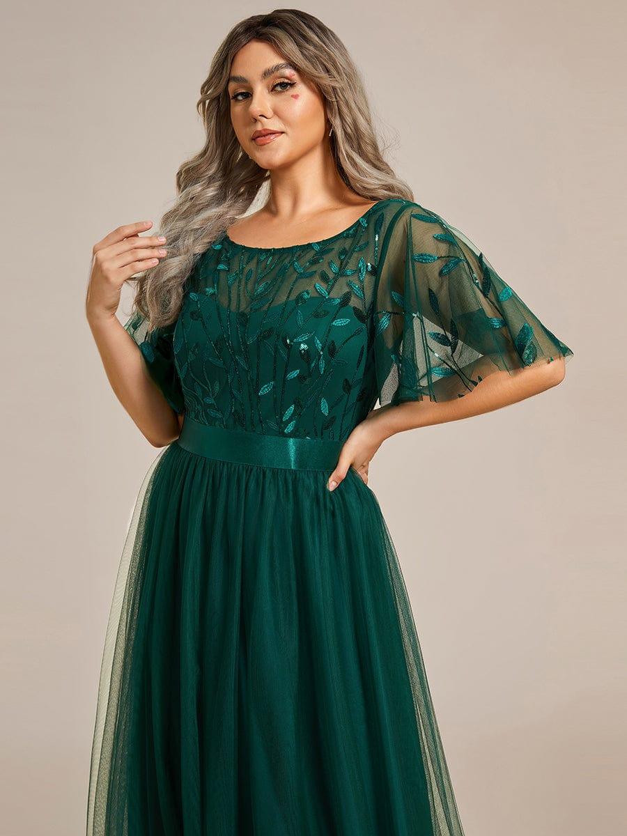 Romantic Plus Size Sequin A-Line Formal Evening Dresses with Sash