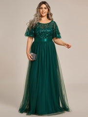 Romantic Plus Size Sequin A-Line Formal Evening Dresses with Sash