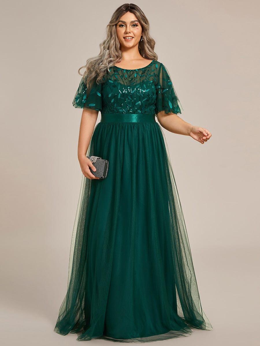Romantic Plus Size Sequin A-Line Formal Evening Dresses with Sash