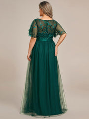 Romantic Plus Size Sequin A-Line Formal Evening Dresses with Sash